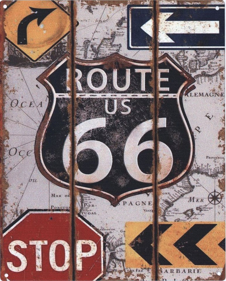 Moritz Metallschild Blechschild Route 66 Stop Schild, Vintage Nostalgie Retro Schilder Bar-, Garagen-, Küchen-Dekoration von Moritz