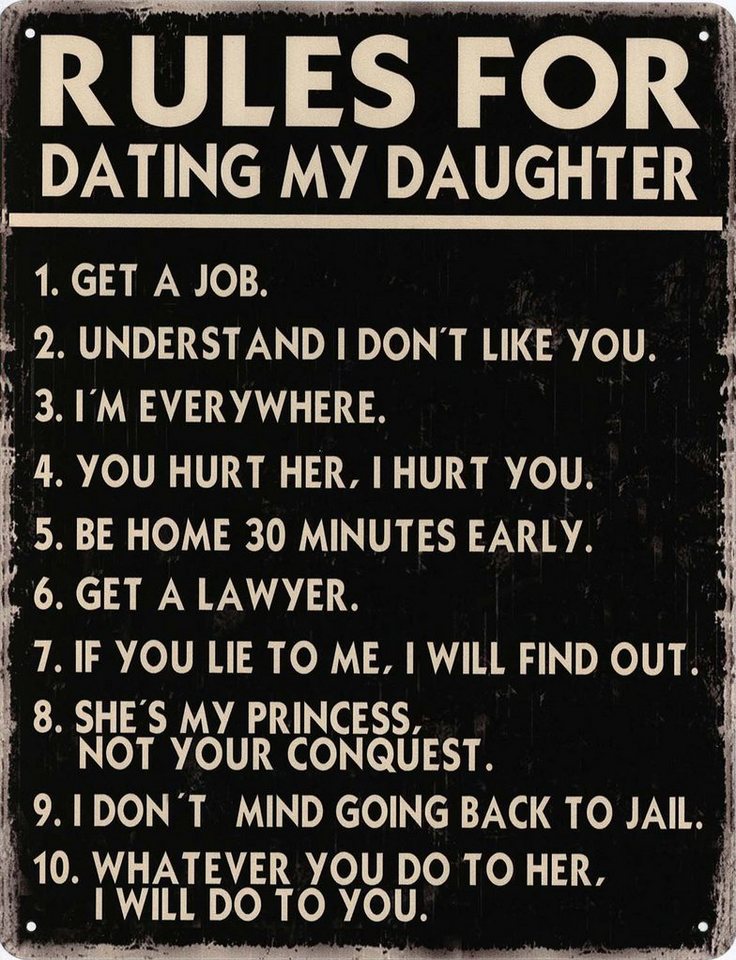 Moritz Metallschild Blechschild Rules for Dating my Daugther, (Einzeln), 25 x 33 cm Vintage Retro Deko Schild Metallschild Wandbild Schild von Moritz
