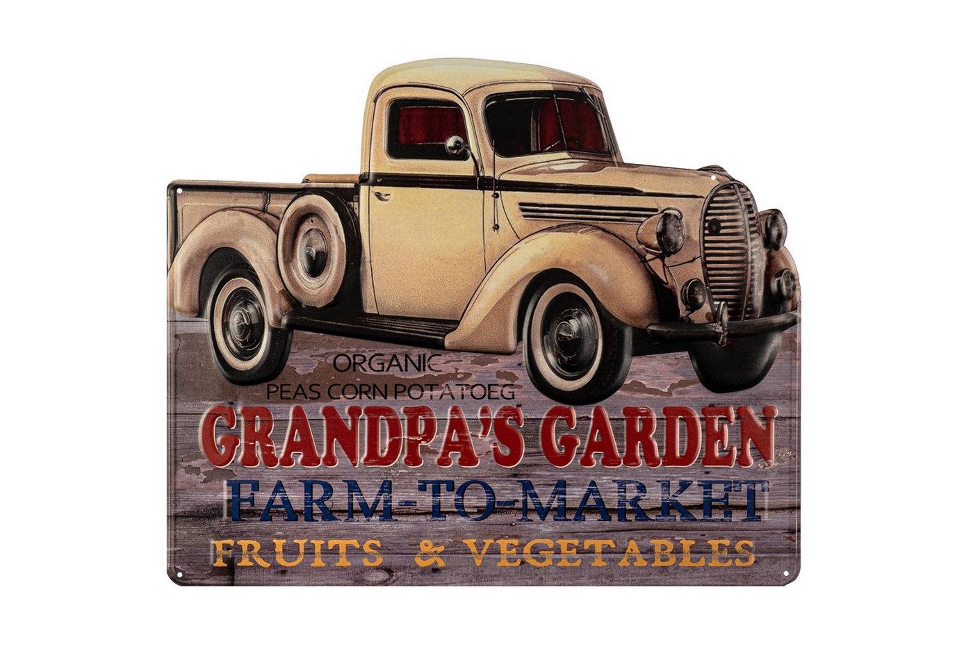 Moritz Metallschild Truck Oldtimer Grandpa Opas Garten Farm Früchte Gemüse, Blechschild 60 x 50 cm Retro Vintage Wand Schild Küche von Moritz