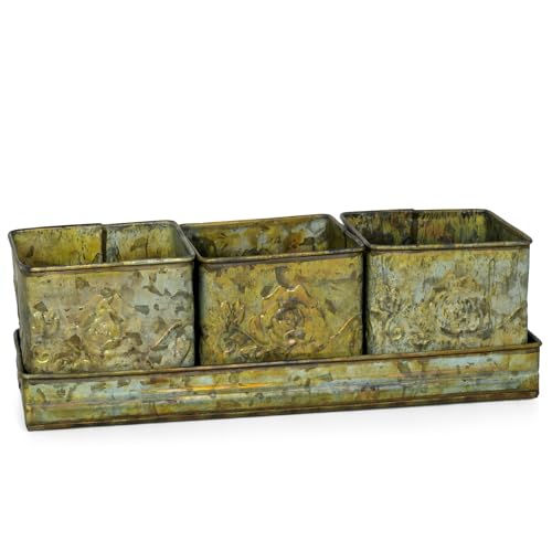 Moritz Pflanzschale Tablett Übertopf Töpfe 4 er Set Metall Shabby Landhaus Rosen Garten von Moritz