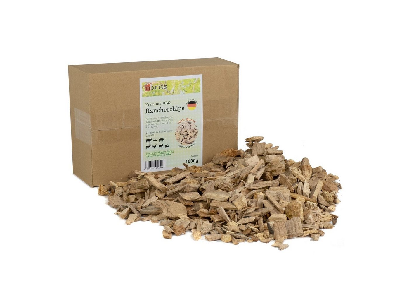 Moritz Räucherbox 1 kg BBQ Räucherchips 100% Buche Räucherspäne Smoking Smoker Chips Woodchips Räucherholz Rauchholz Holzchips von Moritz