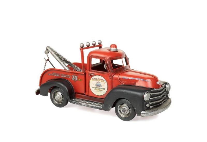 Moritz Dekoobjekt Blech-Deko Auto Abschleppfahrzeug rot schwarz, Modell Nostalgie Antik-Stil Retro Blechmodell Miniatur Nachbildung von Moritz