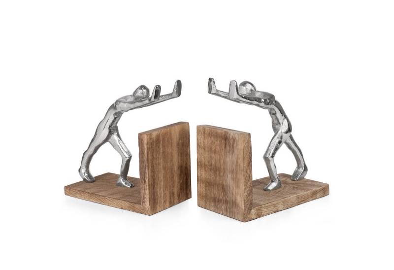 Moritz Skulptur Buchstützen Figuren Aluminium Mangoholz 2er-Set 18,5 cm von Moritz