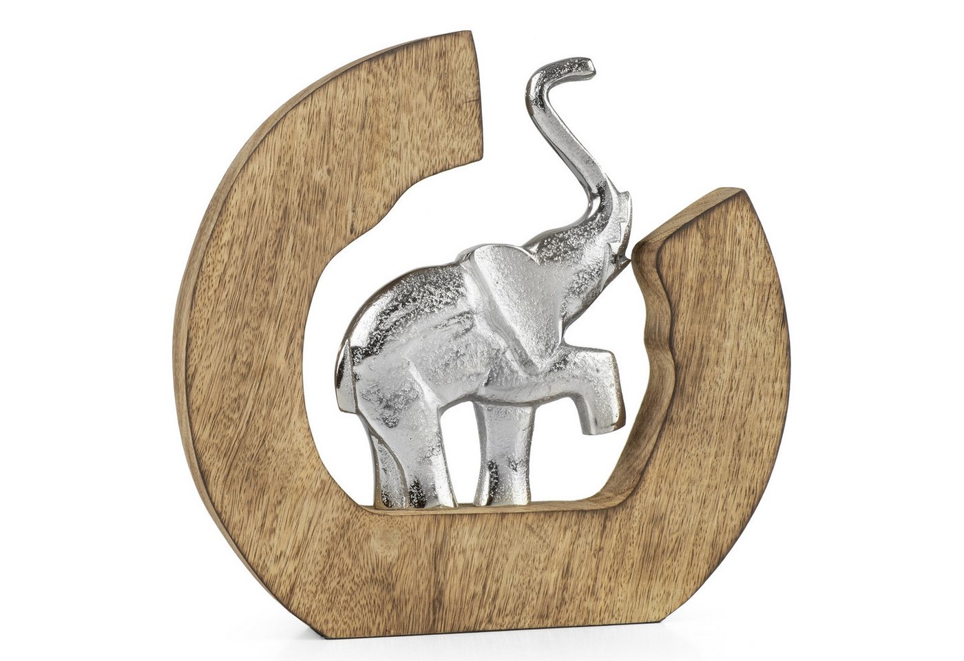Moritz Skulptur Dekofigur Elefant Silber im Holzrahmen ca. 24 x 23 cm, Holz, Tischdeko, Fensterdeko, Wanddeko, Holzdeko, Weihnachtsdeko von Moritz