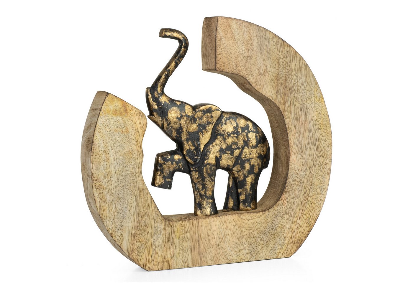 Moritz Skulptur Dekofigur Elefant aus Aluminium in Holzrahmen 24?cm, Holz, Tischdeko, Fensterdeko, Wanddeko, Holzdeko, Weihnachtsdeko von Moritz