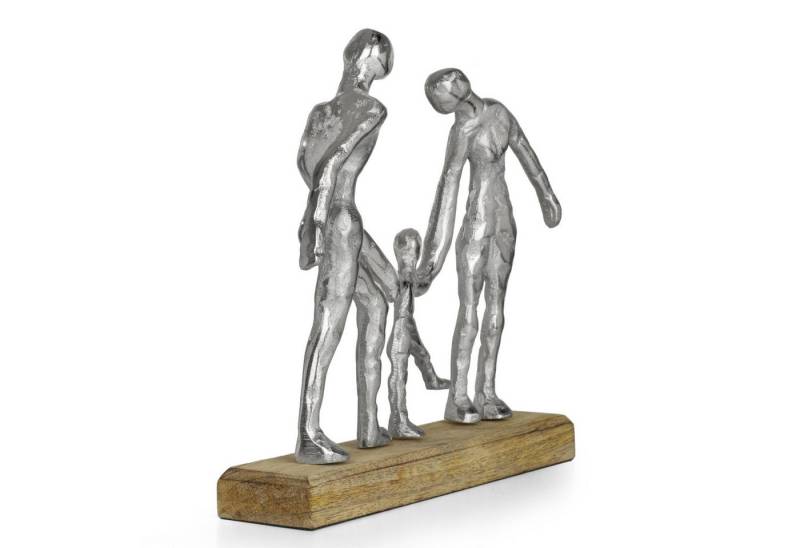 Moritz Skulptur Dekofigur Familie mit Kind auf Mangoholzsockel silberfarben, Holz, Tischdeko, Fensterdeko, Wanddeko, Holzdeko, Weihnachtsdeko von Moritz