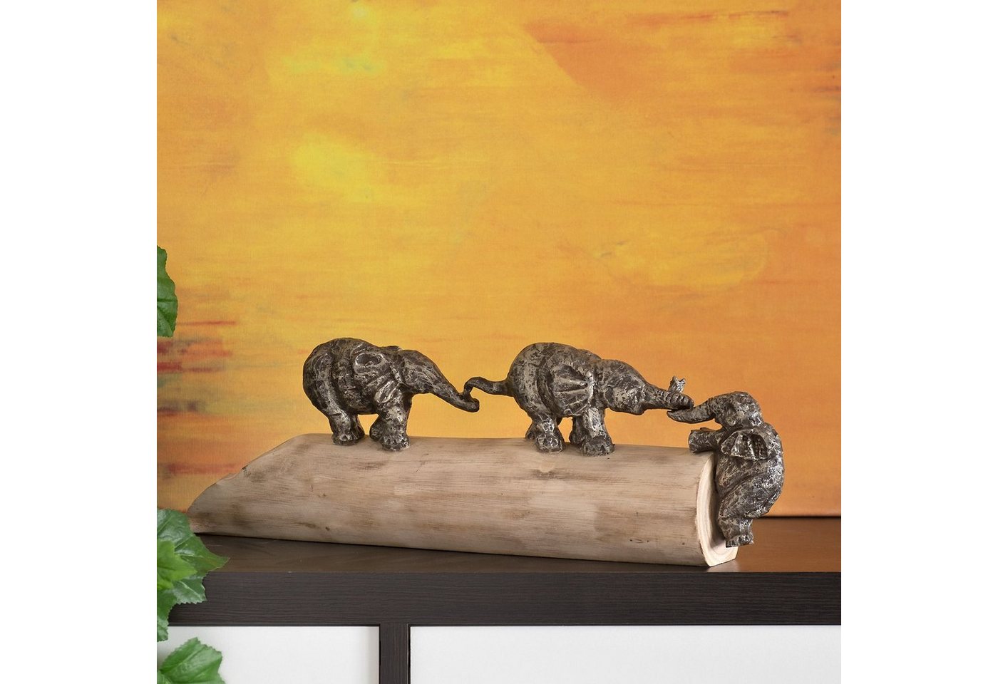 Moritz Skulptur Elefanten Familie Zusammenhalt 51 x 10 x 17 cm, Dekoobjekt Holz, Tischdeko, Fensterdeko, Wanddeko, Holzdeko von Moritz
