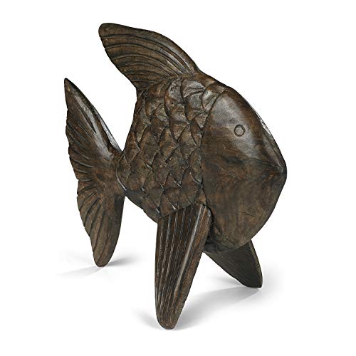 Moritz Skulptur Fisch 38 x 15 x 34 cm aus massivem Mangoholz - Handarbeit Unikat - Maritime Dekoration von Moritz