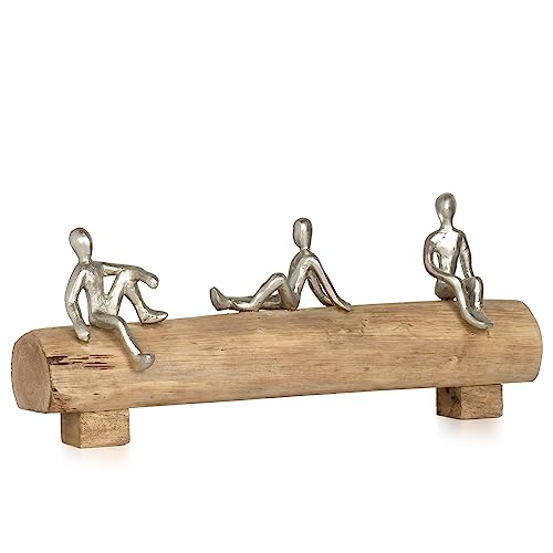 Moritz Skulptur I 3 Freunde sitzen zusammen I 41 x 8,5 x 17 cm I Holzdeko I Skulpturen Deko I Modern I Wohnzimmer I aus Holz I Holzskulptur von Moritz