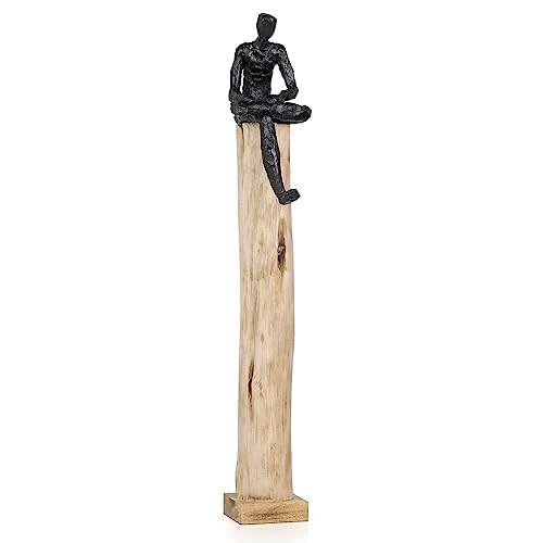 Moritz Skulptur I Mann sitzend auf Stamm groß I 17 x 13 x 74 cm I Holzdeko I Skulpturen Deko I Modern I Wohnzimmer I aus Holz I Holzskulptur von Moritz