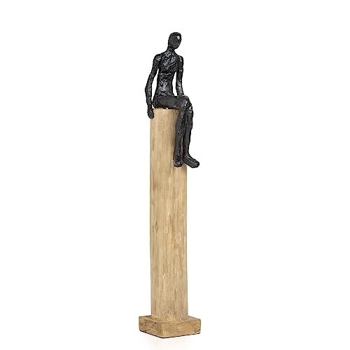 Moritz Skulptur I Mann sitzend auf Stamm mittel I 13 x 10,5 x 66 cm I Holzdeko I Skulpturen Deko I Modern I Wohnzimmer I aus Holz I Holzskulptur von Moritz