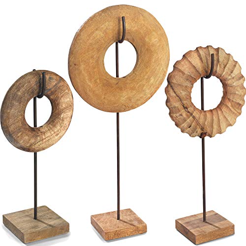 Moritz Skulptur Kreis Symbol für Unendlichkeit massives Mangoholz mit Stahl Säule im Rost Design Handarbeit (3er Set) I braun von Moritz