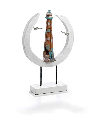 Moritz Skulptur Light of Hope - Leuchtturm 9 x 32 x 49 cm - Maritim - Seefahrt - Moderne Dekoration aus Mango-Holz - Maritime Deko von Moritz