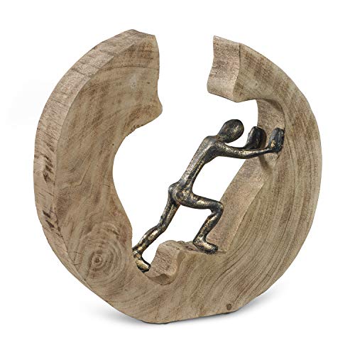 Moritz Skulptur Push and Work Mangoholz Alu Massive Mangoholz-Baumscheibe Handarbeit 29,5 x 28 cm Black Gold von Moritz