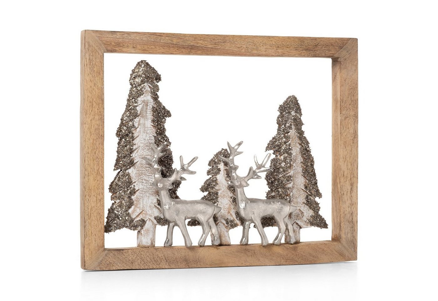 Moritz Skulptur Rentiere im Wald 30 cm im Rahmen, Holz, Tischdeko, Fensterdeko, Wanddeko, Holzdeko, Weihnachtsdeko von Moritz