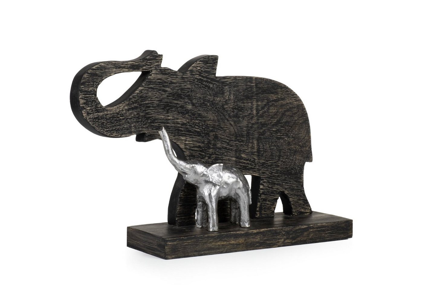 Moritz Skulptur Skulptur Elefant mit Kind 25x40x10 cm, Dekoobjekt Holz, Tischdeko, Fensterdeko, Wanddeko, Holzdeko von Moritz