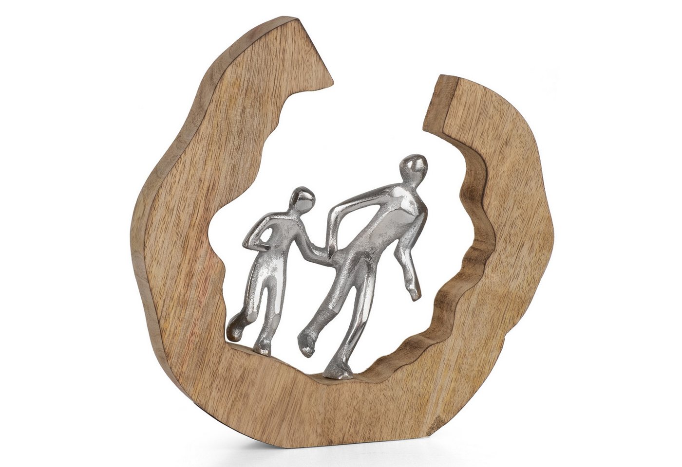 Moritz Skulptur Skulptur Vater mit Kind aus Aluminium und Mangoholz, Holz, Tischdeko, Fensterdeko, Wanddeko, Holzdeko, Weihnachtsdeko von Moritz
