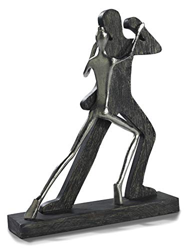 Moritz Skulptur Tänzer tanzend massives Mangoholz mit Alu Handarbeit 38 x 7,5 x 30,5 cm I schwarz von Moritz