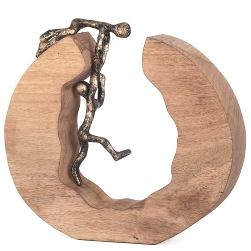 Moritz Skulptur Teamwork Teamarbeit 29 x 28 cm I Mangoholz Holz Deko Figur I Wohnzimmer Dekoration I Tisch Deko I Skulpturen Deko Modern I Schwarz Gold von Moritz