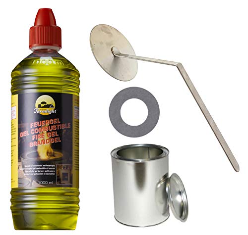 Moritz Starter Set 2 x 1000 ml Brenngel + 1x Blechdose 250 ml mit Deckel + 1x Flammenkiller + 1x Sparplatte für Brenner Kamin Ofen Sicherheitsbrenner Brennpaste von Moritz