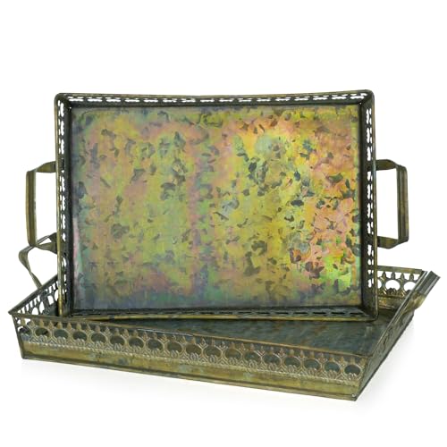Moritz Tablett Serviertablett Metalltablett Set Metall Shabby Landhausstil Antik Stil von Moritz