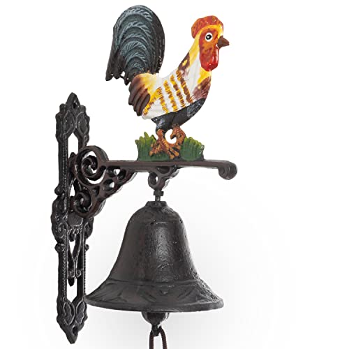 Moritz Türglocke Glocke Bunter Hahn Huhn auf Wiese Wandglocke Gartendeko Gusseisen Rustikal Antik Design Stil Retro Klingel von Moritz