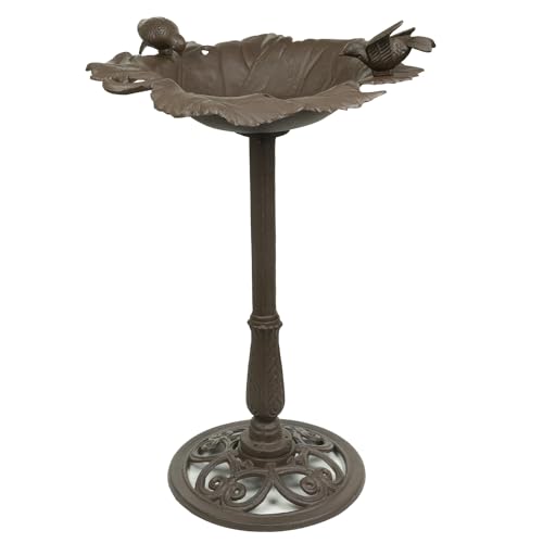 Moritz Vogeltränke 77 cm hoch braun Gusseisen Massive Wildvogeltränke für Garten Blattform Vogelbad mit Ständer antikes Design von Moritz