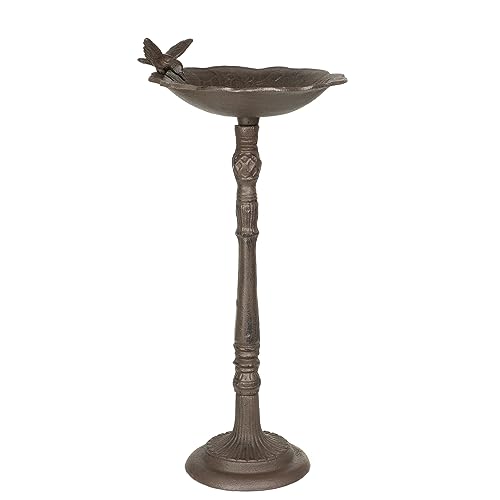 Moritz Vogeltränke Gusseisen Wildvogeltränke für Garten Vogelbad mit Ständer antikes Design 58cm hoch Braun von Moritz