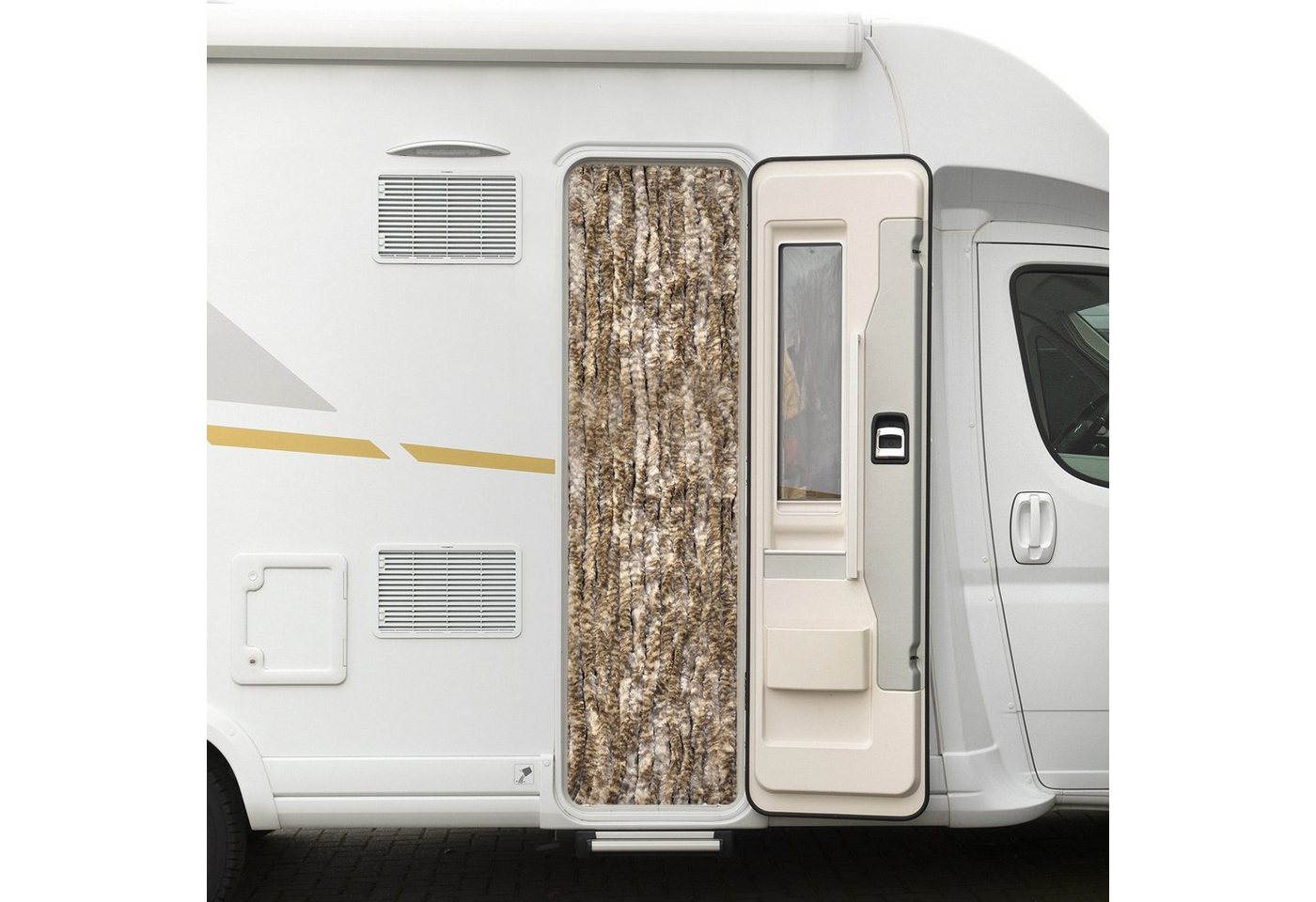 Türvorhang Flauschvorhang 56 x 185 cm braun beige meliert, Moritz, Hakenaufhängung, abdunkelnd, Chenille Vorhänge Camping Türvorhang Wohnwagen Wohnmobil Zubehör von Moritz