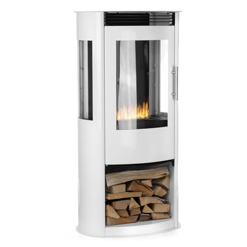 Weißer Ethanolkamin mit Glasfenster & Tür, 98,5 cm hoch, freistehend, moderner Design-Kaminofen mit 1,2 l Brennkammer (15,5 × 24 cm), Indoor Deko Kamin für Wohnzimmer von Moritz