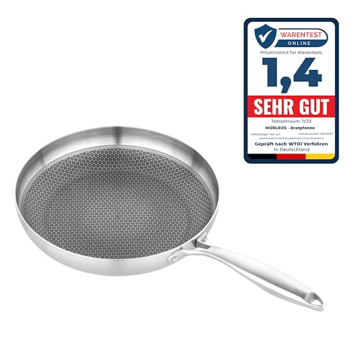 Morleos® Bratpfanne Ø 30cm | 5-Schicht Pfanne | Neuartige & kratzfeste Wabenstruktur | Induktion, Gas, Elektro | Induktionspfanne Edelstahlpfanne beschichtet von Morleos