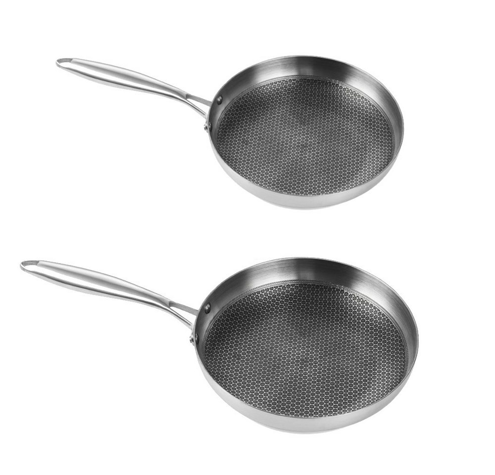 Morleos Bratpfanne 2x GSP Edelstahl Bratpfanne Set Antihaft Wabenstruktur - 24 cm + 28 cm, Edelstahl, Set - 24cm + 28 cm - Wabentechnologie von Morleos