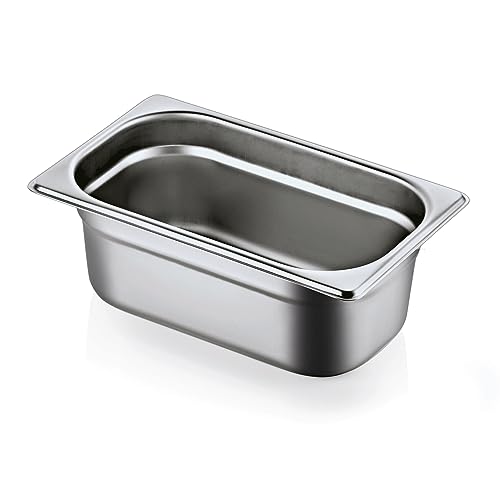 Morleos GN 1/4 100 mm - 2,8 L Gastronormbehälter aus rostfreiem Edelstahl 265 x 162 mm | stapelbar & rostfreier GN Behälter | Gastronomie-, Event- & Catering Zubehör aus robusten 0,7 mm Stahl von Morleos