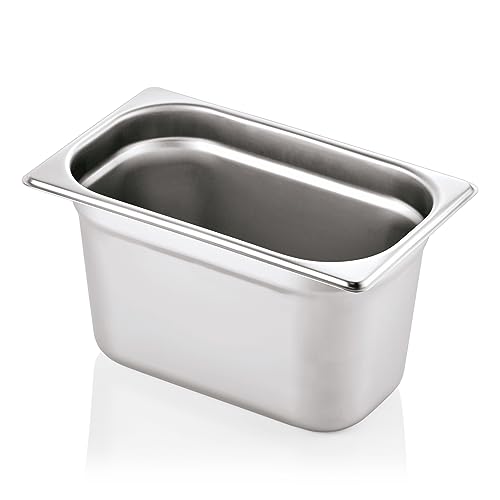 Morleos GN 1/4 150 mm - 4 Liter Gastronormbehälter aus rostfreiem Edelstahl 265 x 162 mm | stapelbar & rostfreier GN Behälter | Gastronomie-, Event- & Catering Zubehör aus robusten 0,7 mm Stahl | von Morleos