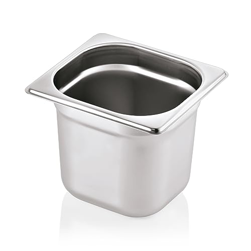 Morleos GN 1/6 150 mm - 2,4 L Gastronormbehälter aus rostfreiem Edelstahl 176 x 162 mm | stapelbar & rostfreier GN Behälter | Gastronomie-, Event- & Catering Zubehör aus robusten 0,7 mm Stahl von Morleos