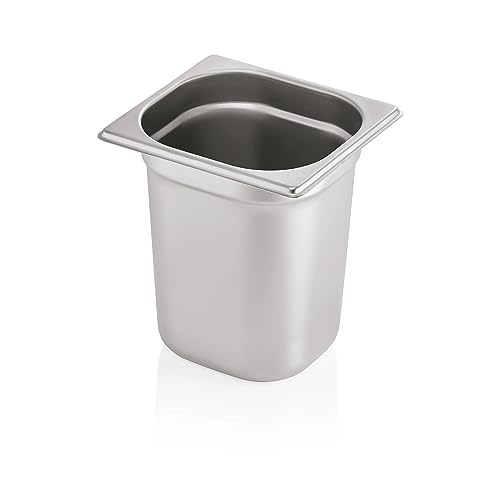 Morleos GN 1/6 200 mm - 3,4 L Gastronormbehälter aus rostfreiem Edelstahl 176 x 162 mm | stapelbar & rostfreier GN Behälter | Gastronomie-, Event- & Catering Zubehör aus robusten 0,7 mm Stahl von Morleos