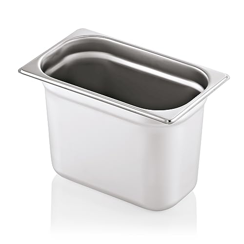 Morleos GN 1/4 200 mm - 5,5 L Gastronormbehälter aus rostfreiem Edelstahl 265 x 162 mm | stapelbar & rostfreier GN Behälter | Gastronomie-, Event- & Catering Zubehör aus robusten 0,7 mm Stahl | von Morleos