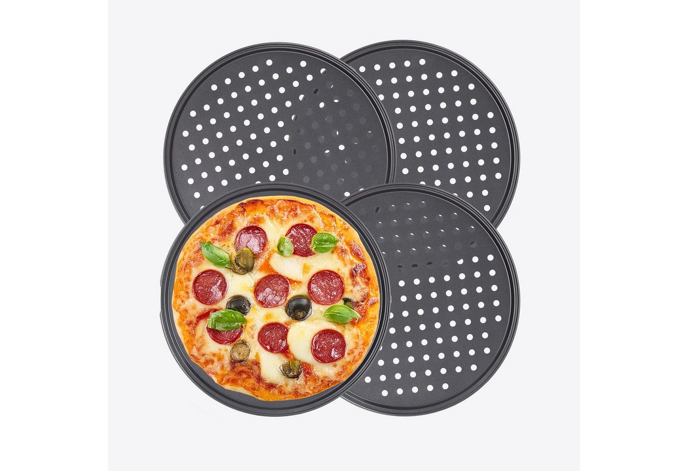 Morleos Pizzablech 4x Pizzableche Ø 32 cm rund, gelochtes Pizzabackblech, (4-St) von Morleos