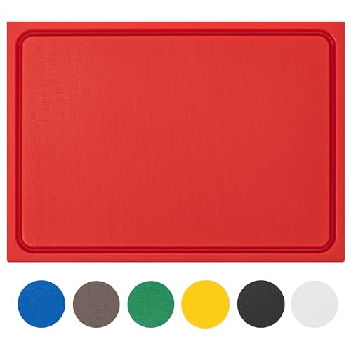 Morleos Schneidebrett Eco-Line Kunststoff spülmaschinenfest, extra schwer, messerschonend | ver. Farben & Größen | HACCP Gastro Küchenbrett | Schneidbrett mit Saftrille (Rot - red, 45x30x2 cm) von Morleos
