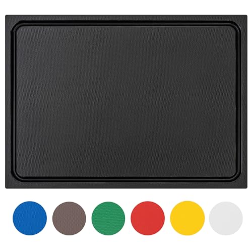 Morleos Schneidebrett Eco-Line Kunststoff spülmaschinenfest, extra schwer, messerschonend | ver. Farben & Größen | HACCP Gastro Küchenbrett | Schneidbrett mit Saftrille (Schwarz - black, 45x30x2 cm) von Morleos