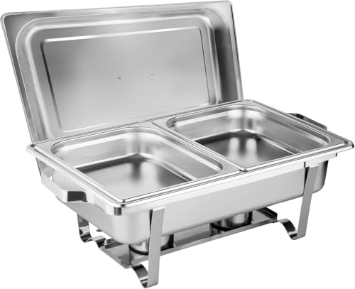 Morleos Speisewärmer Chafing-Dish 2X 1/2 GN 65 mm aus Edelstahl Warmhaltebehälter Essen Wärmebehälter für Speisen Buffetwärmer Event Catering-Zubehör Buffet von Morleos