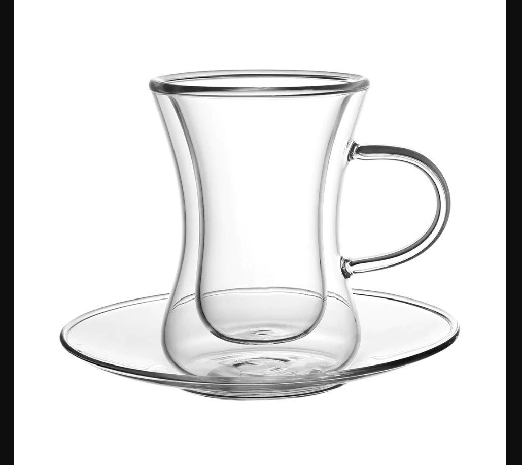 Morleos Thermoglas Thermoglas Tee Glas Familie Untertasse Tasse Teetasse 80ml 6er Set, doppelwandig, 12-teilig für 6 Personen von Morleos