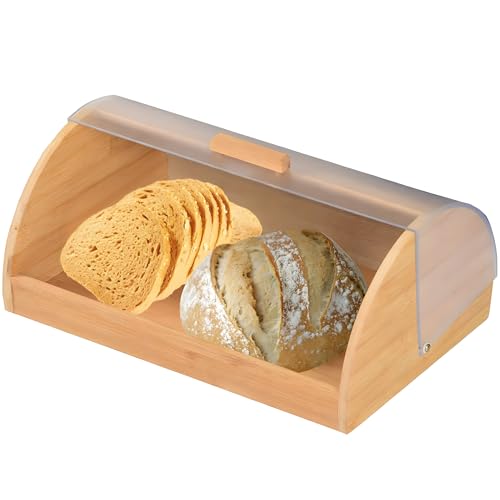 Morlinca Bambus Brotkasten HBT:17×38.5×27cm Brotauf Bewahrungs Box Zum Versiegeln und Konservieren von Brot mit Rolldeckel Natürliche Farbe,Schwarz von Morlinca