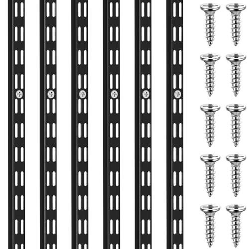 MorningRo 6 Stück Doppelschienen-Wandregalsystem, robustes Stützsystem, Doppelschlitz-Regalschiene, Regal, Standards für Speisekammern, Wäscheschränke, Waschküchen, Schwarz, 63,5 cm MorningRo 6 Stück Doppelschienen-Wandregalsystem, robustes Stützsystem, Doppelschlitz-Regalschiene, Regal, Standards für Speisekammern, Wäscheschränke, Waschküchen, Schwarz, 63,5 cm von MorningRo
