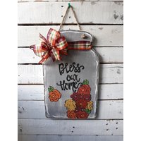 "Handgefertigtes Einmachglas Willkommensschild "Bless Our Home" Floral Holz Plakette." von MorningStarWoodSigns