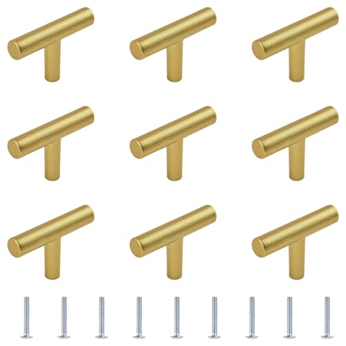 Morobor 10 Stück T-förmige Einloch-Griffe, 10 x 45 Edelstahlknöpfe, zylindrische Einloch-Griffe, zylindrische Möbelgriffe, Einloch-Metallgriffe für Schubladen und Schränke, Gold. von MOROBOR