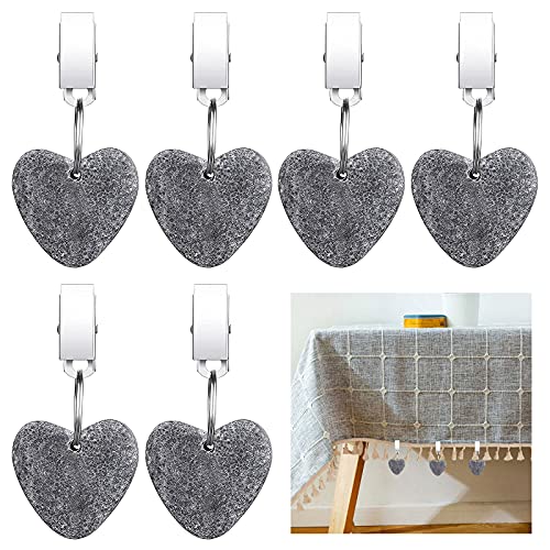 MOROBOR Tischdeckengewichte Clips, 6 Stück Herzförmige Marmor-Tischdeckengewichte mit Metallclips für Outdoor Picknick Familie Abendessen Tischdekoration (grau) von MOROBOR