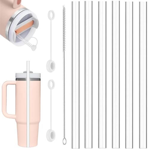 6 Stück Ersatz Strohhalme Set, 31cm Strohhalme for für Stanley Cup 40/30oz/20oz, Wiederverwendbar Klare Strohhalme mit Reinigungsbürste und Strohkappen von Morocket