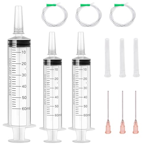 3 Stücke Spritze 60ml, Spritze mit Schlauch, Einwegspritzen Große, Einzeln Verpackt Flüssigkeitsspritze, Wiederverwendbare Kunststoffspritzen für Wissenschaftliche Labore, Flüssigkeitsmessung von Morocket