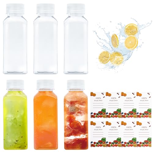 Saftflaschen Mit Kappen, 6 Stück 350ml Kunststoff-Saftflaschen, Transparente Flaschen mit Manipulationssicheren Kappen, Wiederverwendbare Saftbehälter Zum Entsaften für Entsaften, Smoothie, Trinken von Morocket